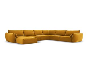 Panorāmas labās puses stūra samta dīvāns Vanda, 8 sēdvietas, dzeltens (sinepju) cena un informācija | Stūra dīvāni | 220.lv