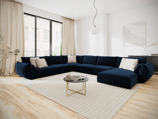 Panorāmas kreisās puses stūra samta dīvāns Vanda, 8 sēdvietas, tumši zils цена и информация | Угловые диваны | 220.lv