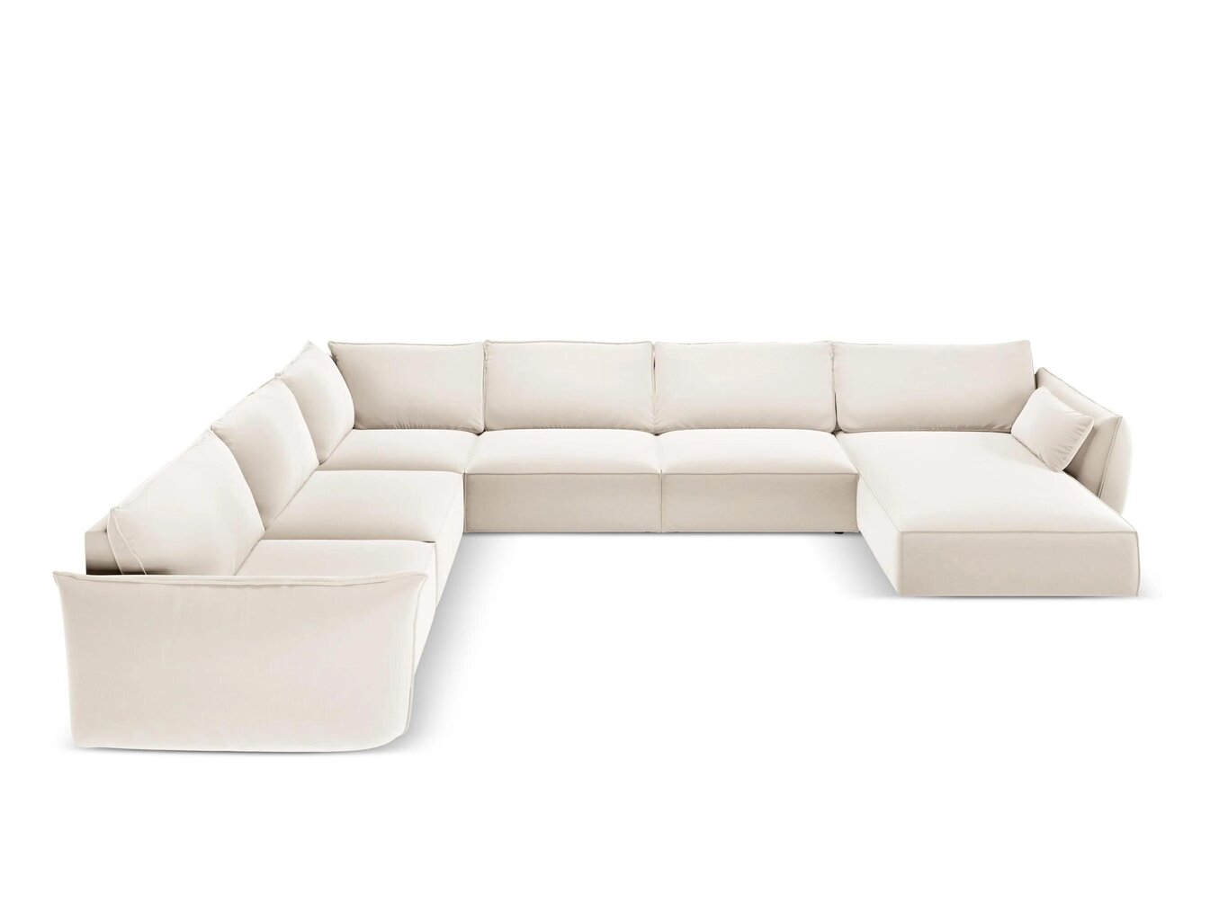 Panorāmas kreisās puses stūra samta dīvāns Vanda, 8 sēdvietas, gaišas smilškrāsas cena un informācija | Stūra dīvāni | 220.lv