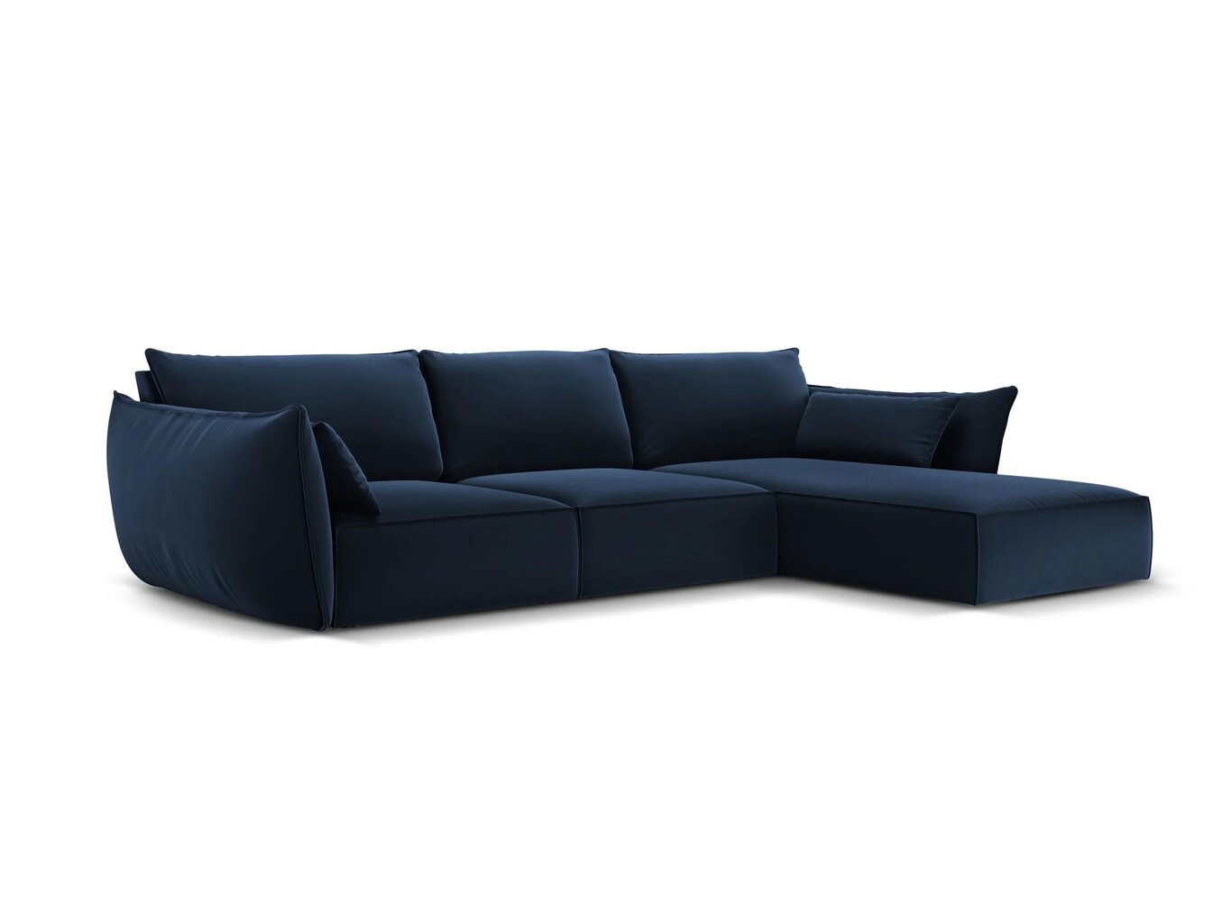 Labās puses stūra samta dīvāns Vanda, 4 sēdvietas, tumši zils cena un informācija | Stūra dīvāni | 220.lv