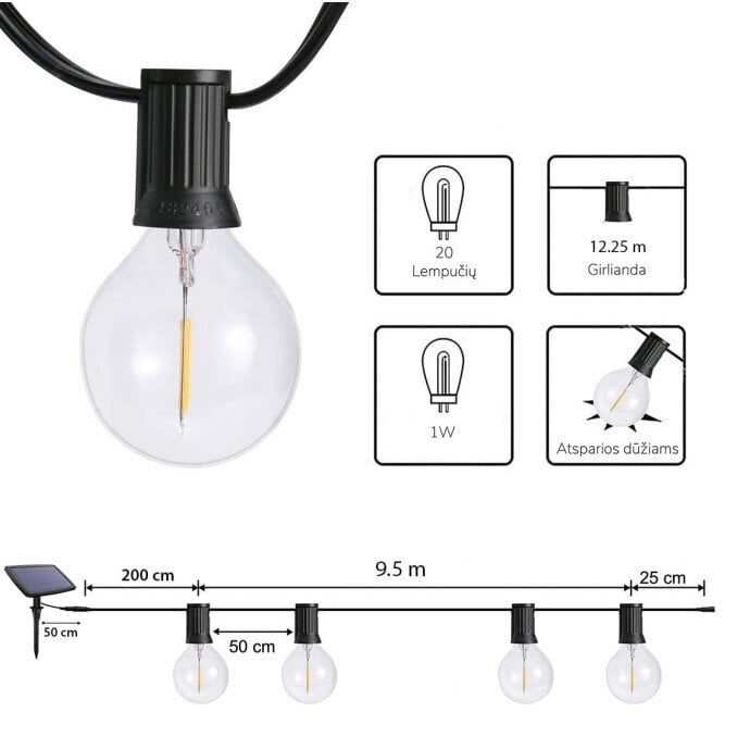 Āra gaismas virtenes ar saules bateriju Tonro Elegance, 12.25m цена и информация | Ziemassvētku lampiņas, LED virtenes | 220.lv