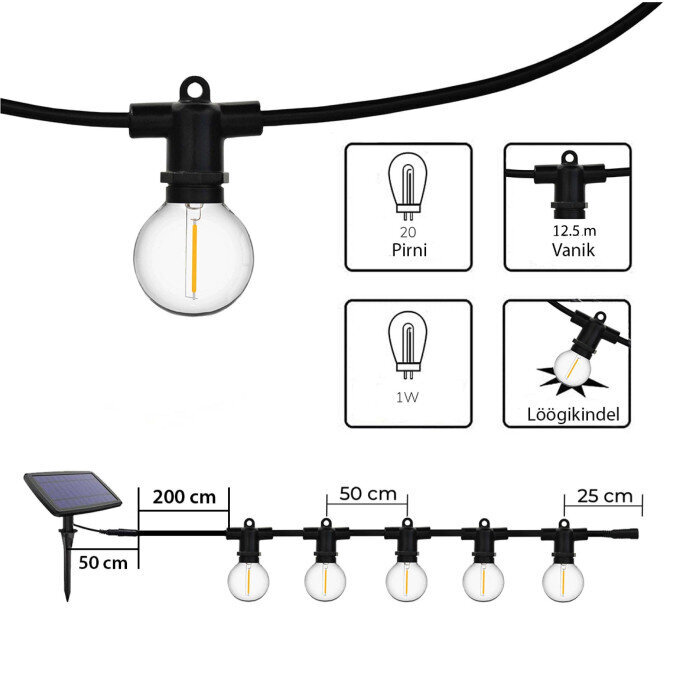 Āra gaismas virtenes ar saules bateriju Tonro Perl, 12.25m цена и информация | Ziemassvētku lampiņas, LED virtenes | 220.lv