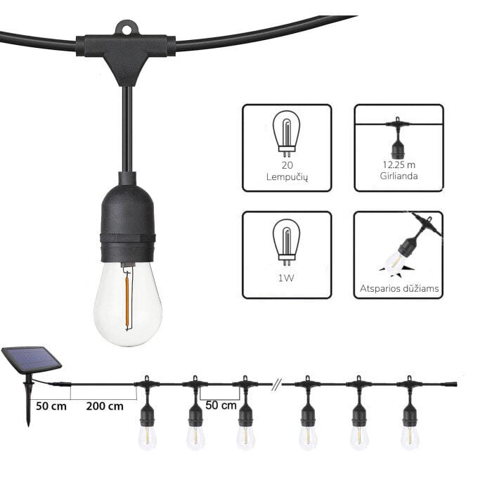 Āra gaismas virtenes ar saules bateriju Tonro Drop, 12.25m cena un informācija | Ziemassvētku lampiņas, LED virtenes | 220.lv