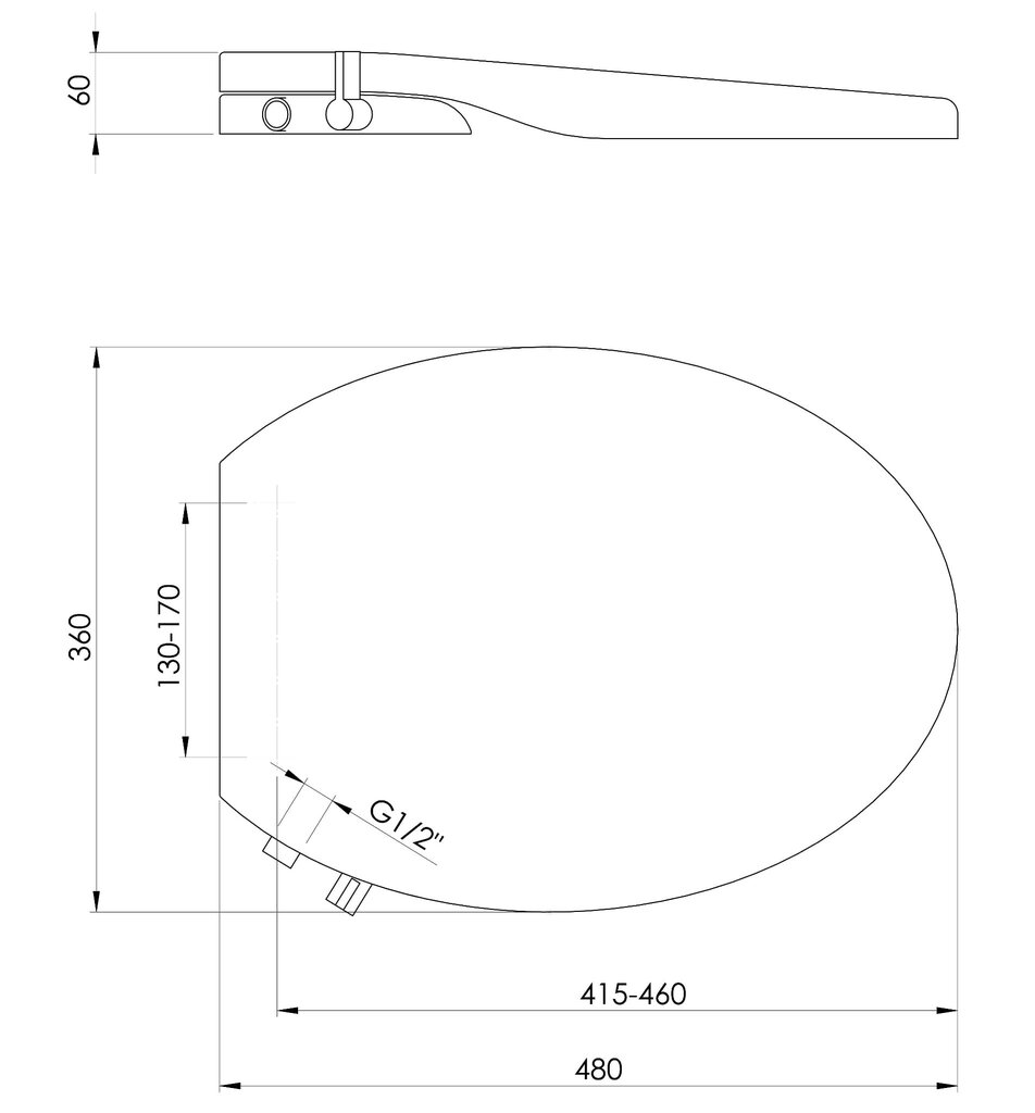 Sēdeklis ar bidē funkciju 360x60x470 mm Soft Close, balts CLEAN STAR cena un informācija | Piederumi tualetes podiem un bidē | 220.lv