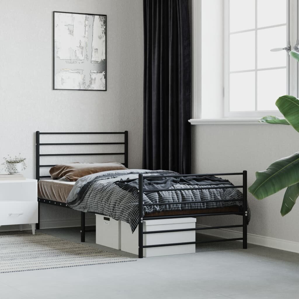 vidaXL gultas rāmis ar galvgali un kājgali, melns metāls, 107x203 cm цена и информация | Gultas | 220.lv