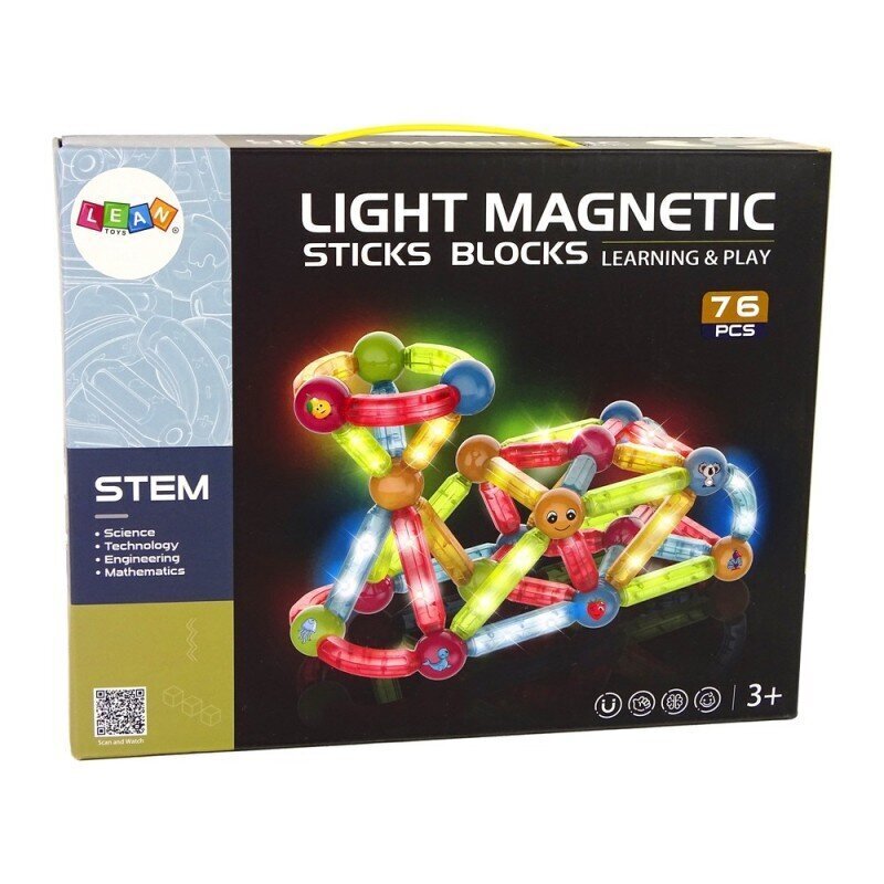 Gaismas magnētiskais konstruktors Magnetic Bricks Set, 76 gab. cena un informācija | Konstruktori | 220.lv