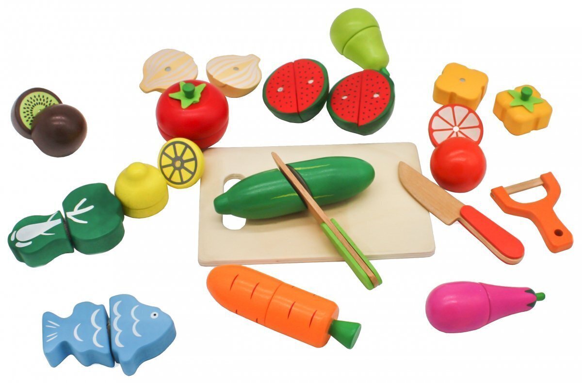 Koka dārzeņu un augļu komplekts griešanai, bērniem цена и информация | Attīstošās rotaļlietas | 220.lv