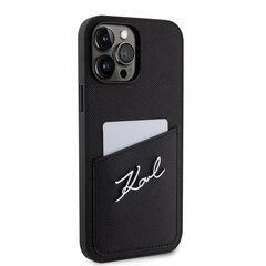 Karl Lagerfeld Saffiano Card Slot Metal Signature Case for iPhone 14 Pro Max Black cena un informācija | Telefonu vāciņi, maciņi | 220.lv