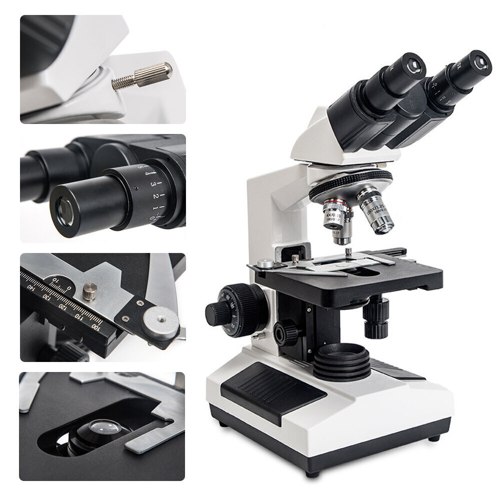 Profesionāls bioloģiskais mikroskops ar 2 okulāriem, 1600x цена и информация | Teleskopi un mikroskopi | 220.lv