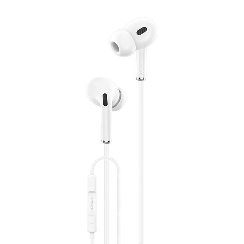 In-ear headphones, wired Foneng T33, mini jack 3.5mm, microphone (white) cena un informācija | Austiņas | 220.lv