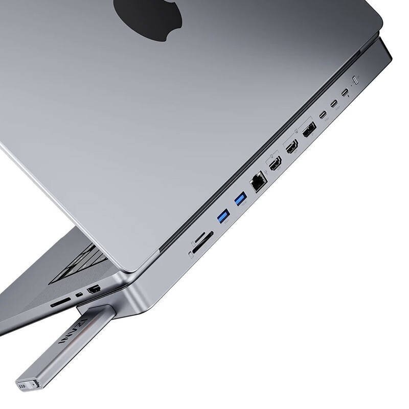 USB-C docking station | Hub for MacBook Pro 13" | 14" INVZI MagHub 12in2 with SSD tray (gray) цена и информация | Adapteri un USB centrmezgli | 220.lv