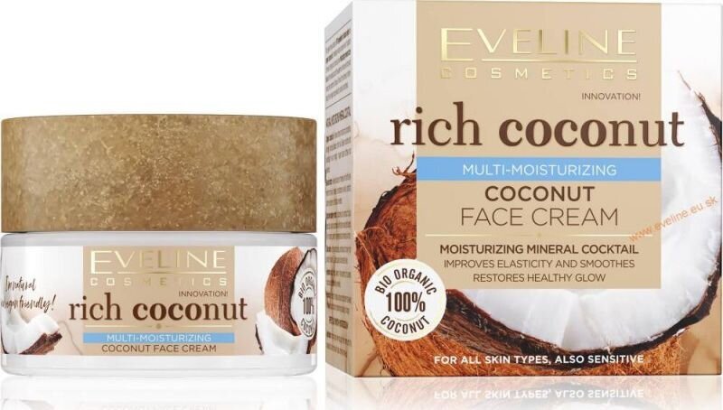 EVELINE Rich Coconut mitrinošs krēms 50ml цена и информация | Sejas krēmi | 220.lv