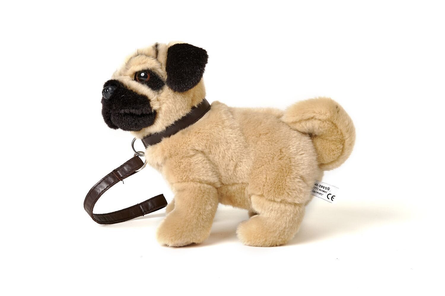 Plīša suns Mopsis ar pavadiņu, 23cm цена и информация | Mīkstās (plīša) rotaļlietas | 220.lv