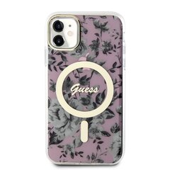 Guess PC|TPU Flowers IML MagSafe Compatible Case for iPhone 11 Pink cena un informācija | Telefonu vāciņi, maciņi | 220.lv