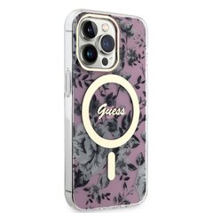 Guess PC|TPU Flowers IML MagSafe Compatible Case for iPhone 13 Pro Pink cena un informācija | Telefonu vāciņi, maciņi | 220.lv
