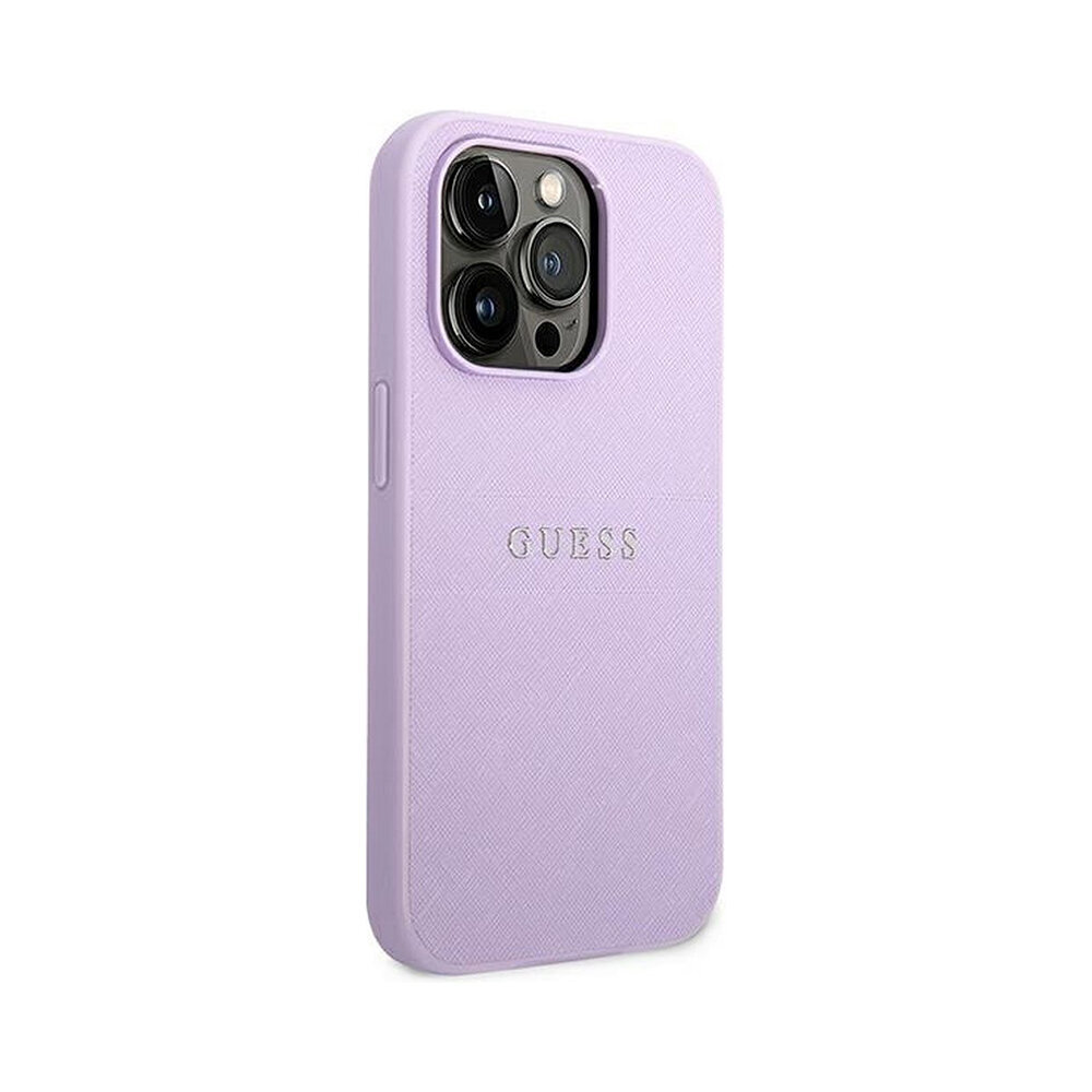 iPhone 14 Pro (6,1") Oriģinālais GUESS Saffiano Metal Logo futrālis — Violets цена и информация | Telefonu vāciņi, maciņi | 220.lv