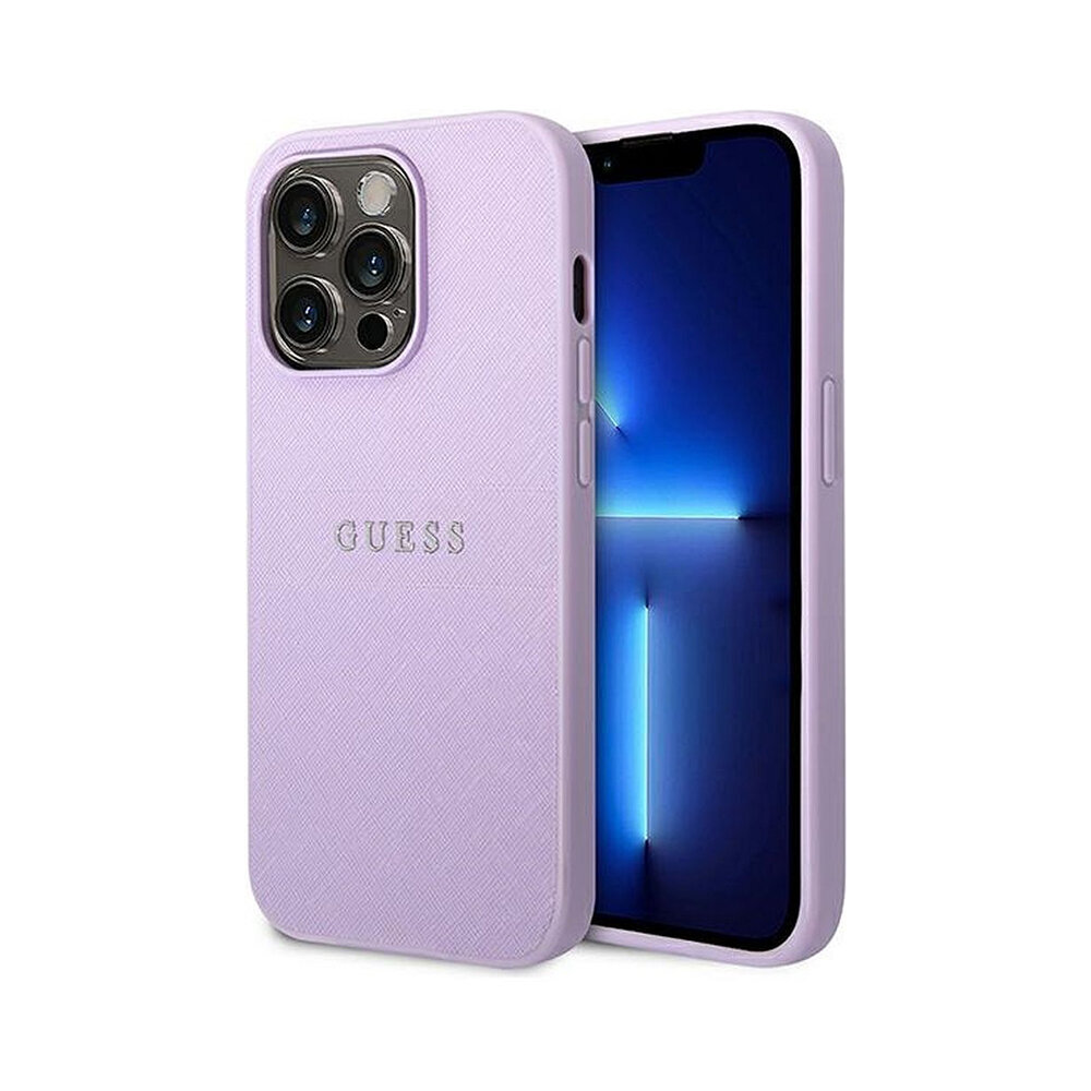 iPhone 14 Pro (6,1") Oriģinālais GUESS Saffiano Metal Logo futrālis — Violets цена и информация | Telefonu vāciņi, maciņi | 220.lv