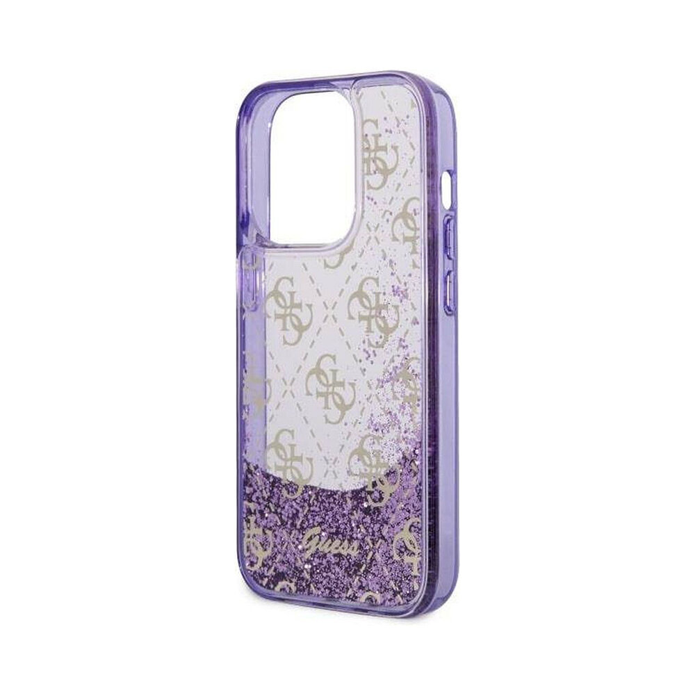 iPhone 14 (6,1") Oriģinālais GUESS Liquid Glitter 4G futrālis — Caurspīdīgs/Violets цена и информация | Telefonu vāciņi, maciņi | 220.lv