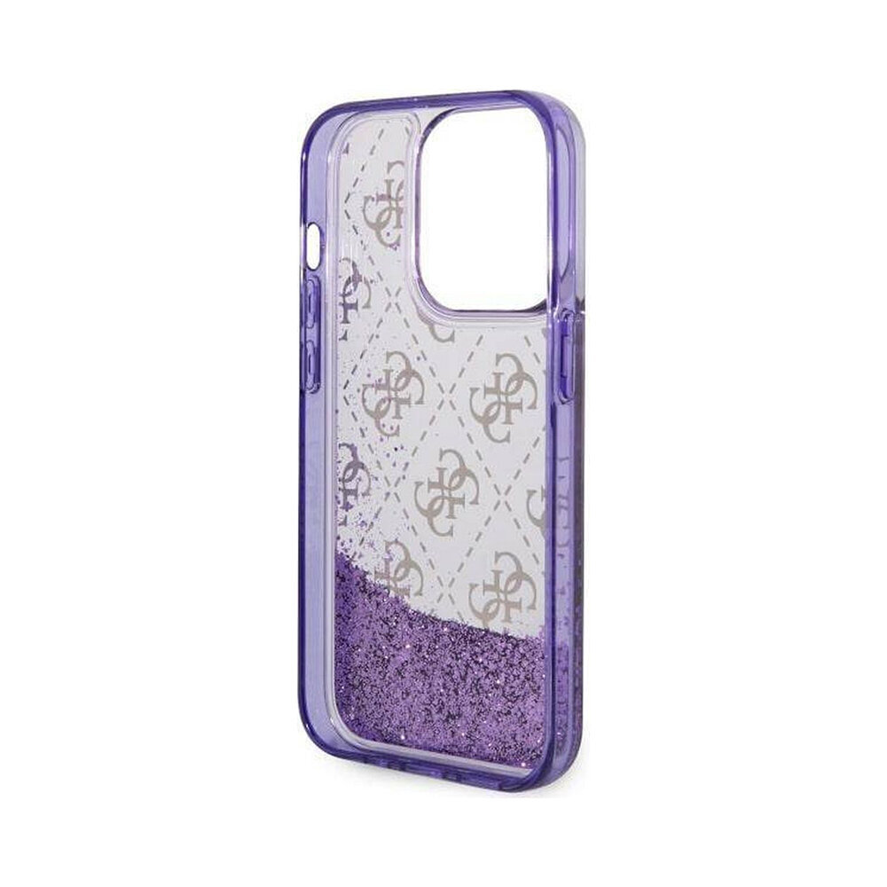 iPhone 14 (6,1") Oriģinālais GUESS Liquid Glitter 4G futrālis — Caurspīdīgs/Violets цена и информация | Telefonu vāciņi, maciņi | 220.lv