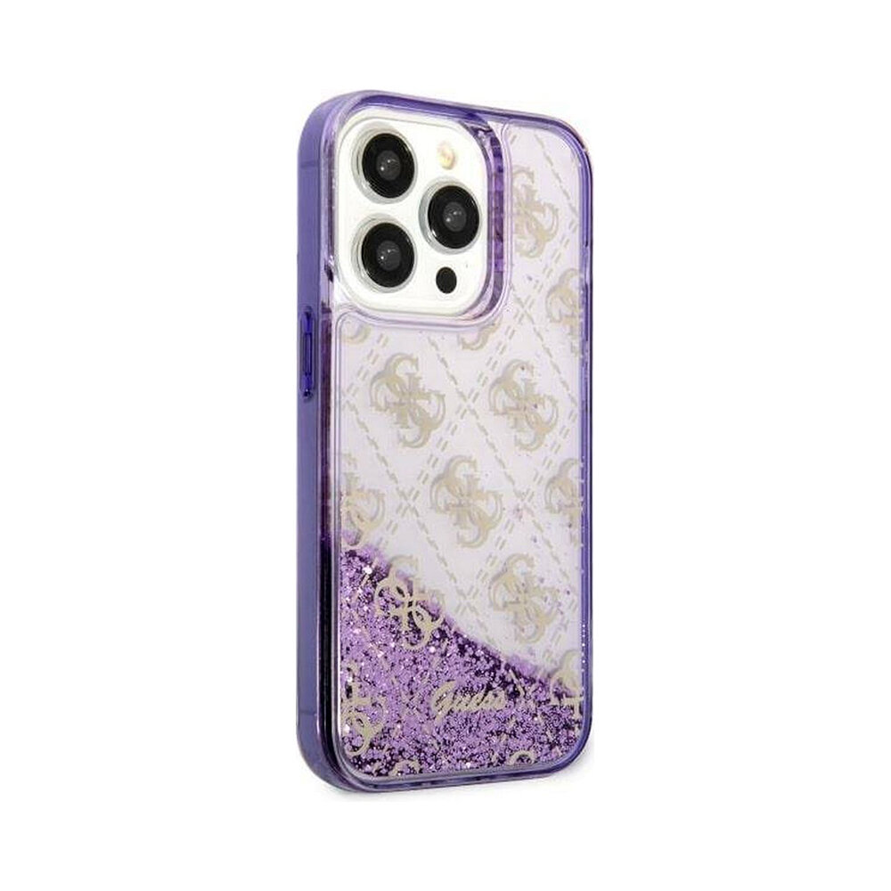 iPhone 14 (6,1") Oriģinālais GUESS Liquid Glitter 4G futrālis — Caurspīdīgs/Violets цена и информация | Telefonu vāciņi, maciņi | 220.lv