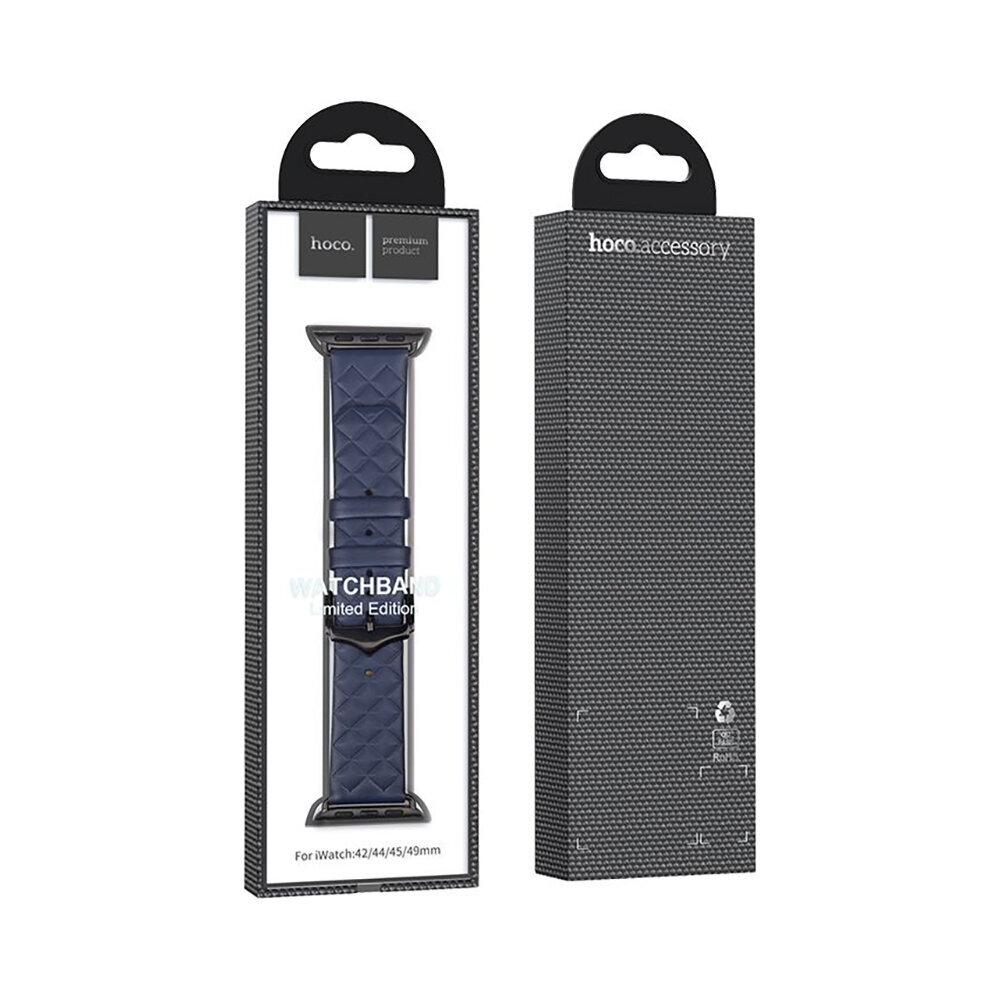 Apple Watch HOCO Elegant ādas siksniņa – zila 42/44/45/49 mm cena un informācija | Viedpulksteņu un viedo aproču aksesuāri | 220.lv