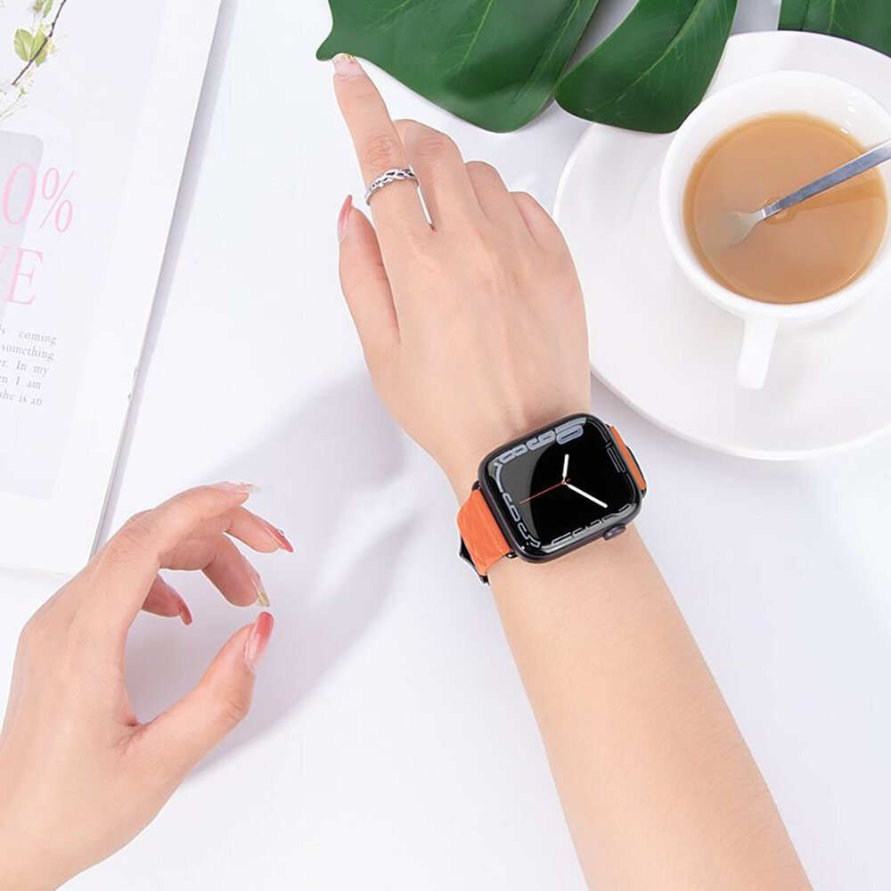 Apple Watch HOCO Elegant ādas siksniņa – Oranža 38/40/41 mm cena un informācija | Viedpulksteņu un viedo aproču aksesuāri | 220.lv