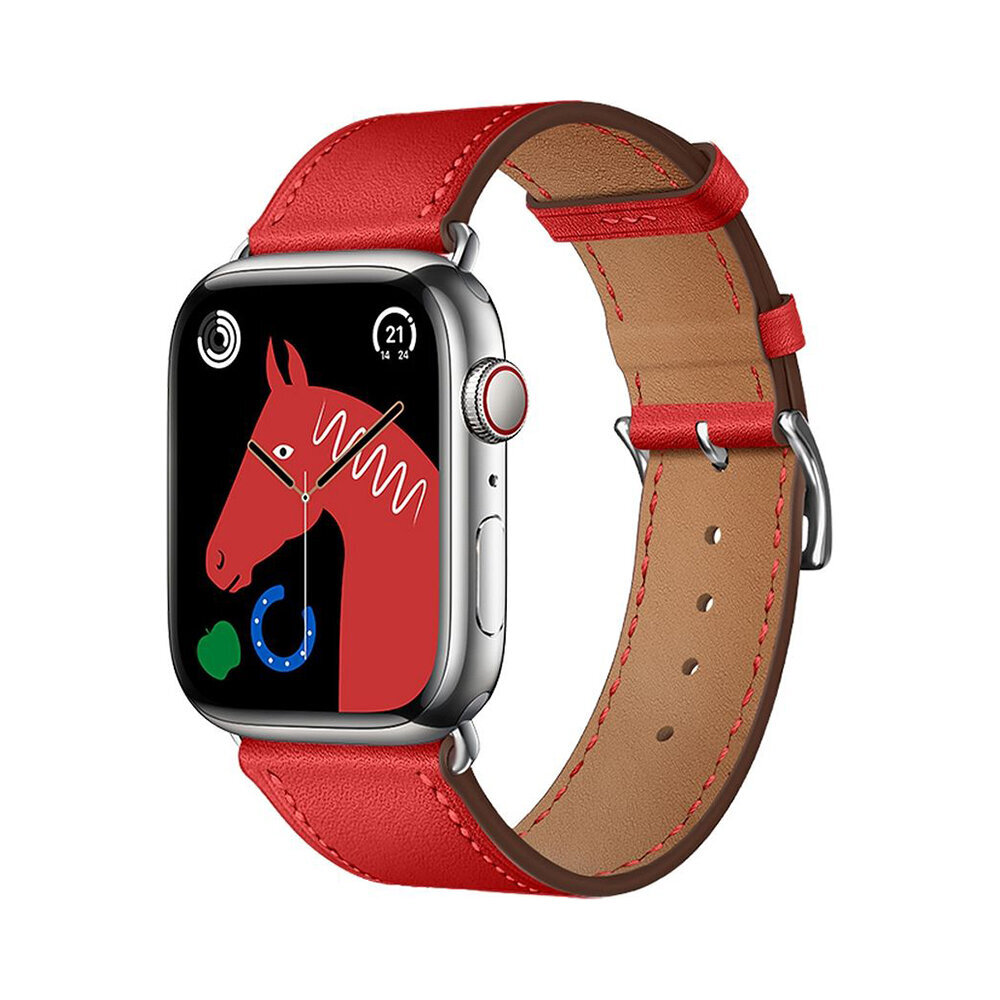 Apple Watch HOCO Single Tour ādas siksniņa – Sarkans 42/44/45/49 mm цена и информация | Viedpulksteņu un viedo aproču aksesuāri | 220.lv