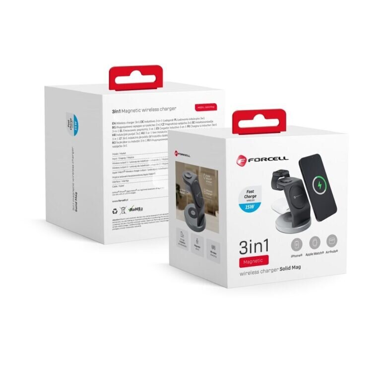 Forcell 3in1 MagSafe bezvadu lādētājs iPhone + Apple Watch + AirPods (15W) - Melns cena un informācija | Lādētāji un adapteri | 220.lv