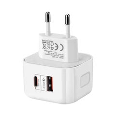 Комнатное зарядное устройство USB QC 3.0 + USB-C 20 Вт - Белый цена и информация | Зарядные устройства для телефонов | 220.lv