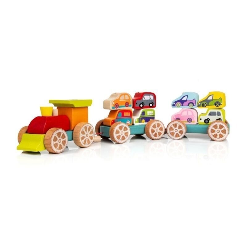 Koka vilciens ar automašīnām 1.5+ gadi cena un informācija | Rotaļlietas zīdaiņiem | 220.lv