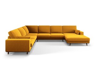 Panorāmas kreisās puses stūra samta dīvāns Hebe, 6 sēdvietas, dzeltens (sinepju) cena un informācija | Stūra dīvāni | 220.lv