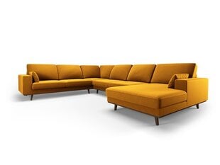 Panorāmas kreisās puses stūra samta dīvāns Hebe, 6 sēdvietas, dzeltens (sinepju) cena un informācija | Stūra dīvāni | 220.lv