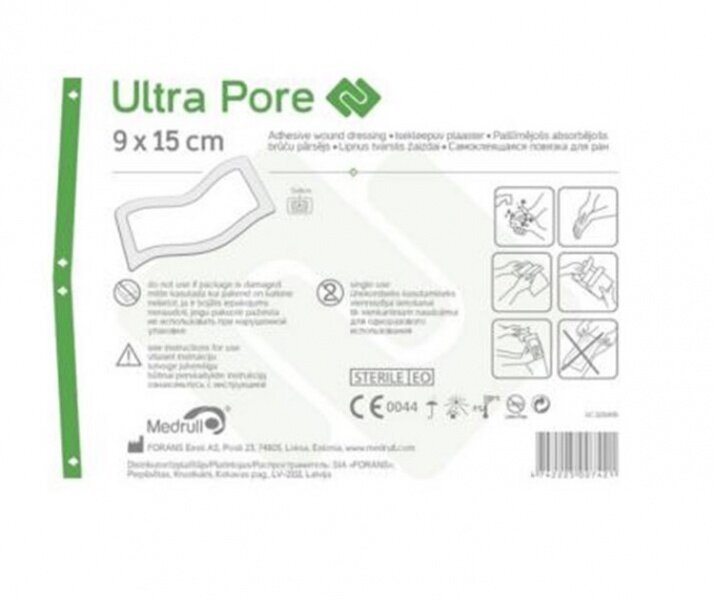 Ultra Pore brūču pārsējs sterils, pašlīmējošs 9x15cm 1gab. Medrull cena un informācija | Pirmā palīdzība | 220.lv
