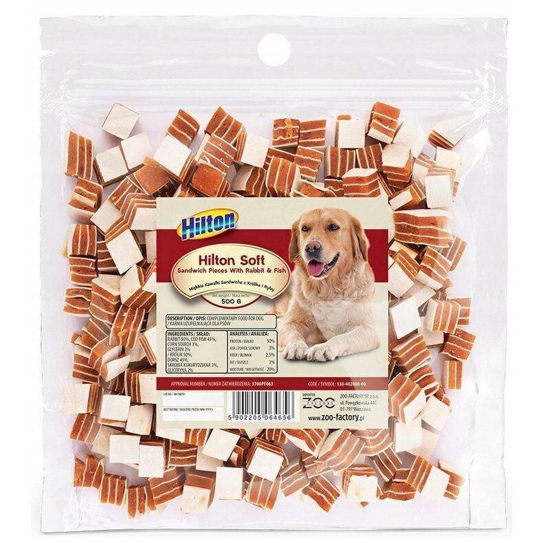 Hilton suņu cienasts - mīkstie truša gabaliņi un zivju sviestmaizes 500g цена и информация | Gardumi suņiem | 220.lv