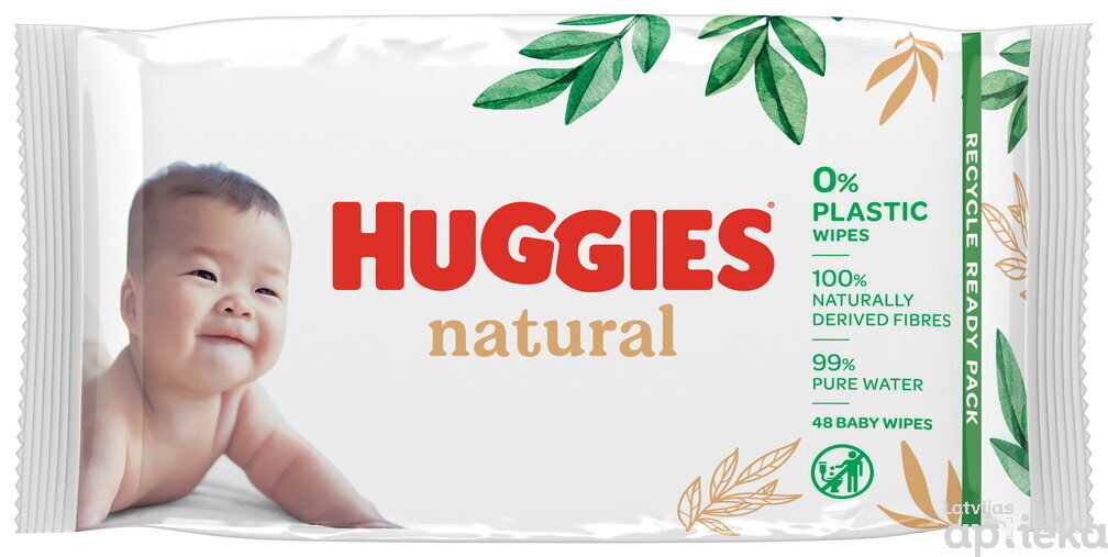 HUGGIES mitrās salvetes Natural Biodegradable 48gab. цена и информация | Mitrās salvetes, vienreizlietojamie paladziņi | 220.lv