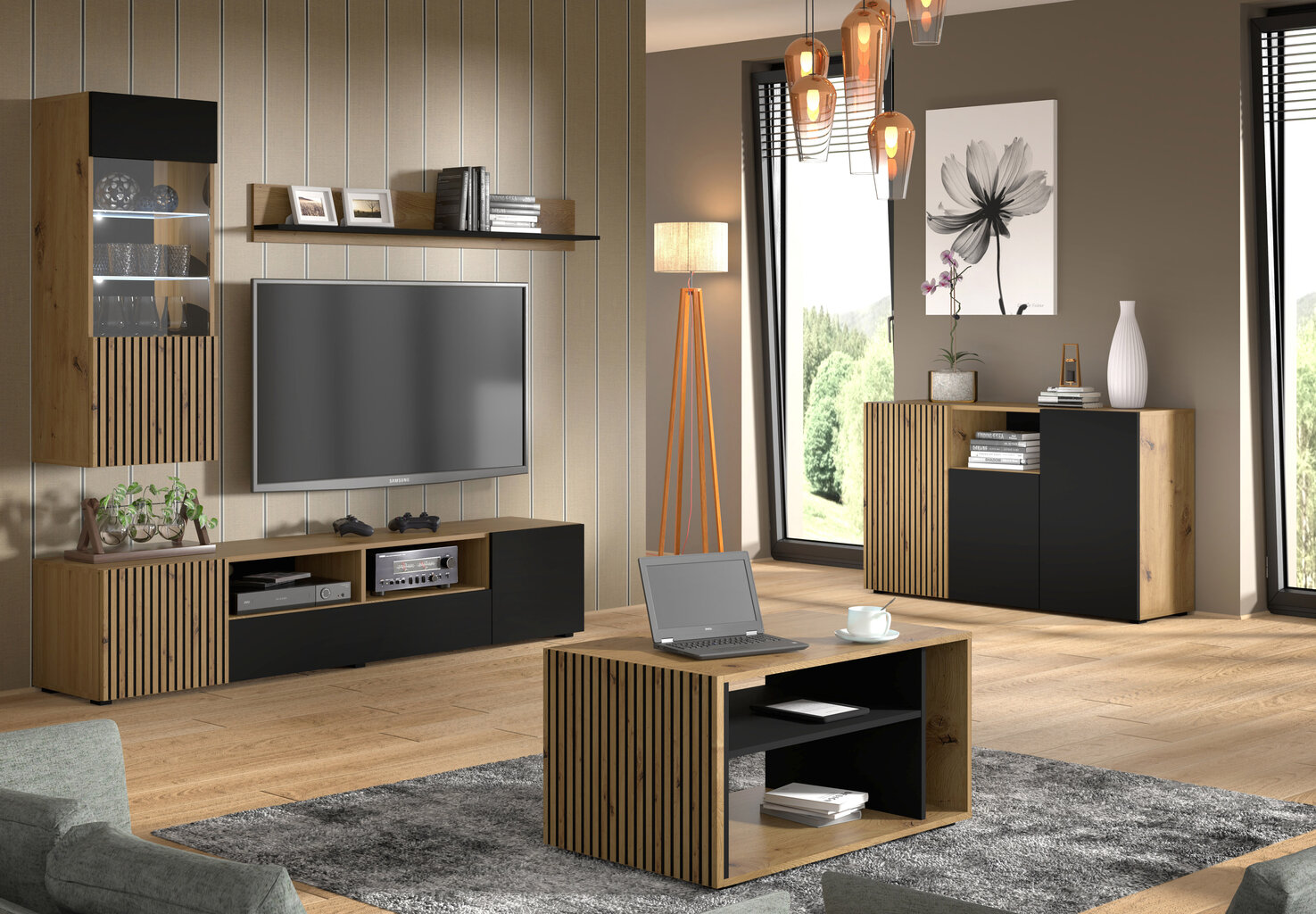 TV skapītis Akl Furniture Auris, melns/brūns cena un informācija | TV galdiņi | 220.lv