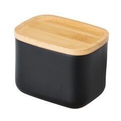 Līnija box zense black: konteiners vates diskiem ar elegantu, melnu dizainu un bambusa vāku cena un informācija | Vannas istabas aksesuāri | 220.lv