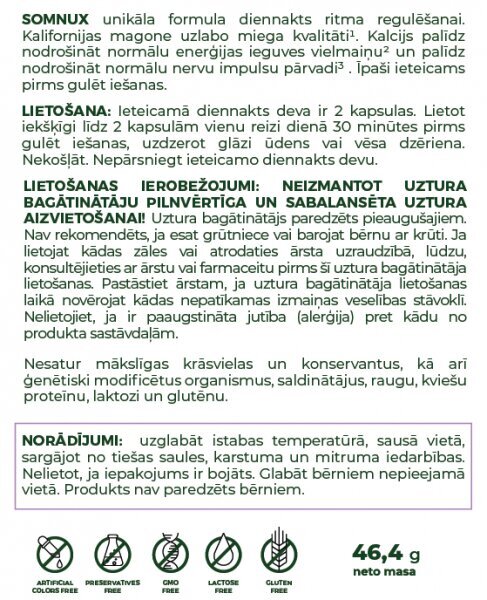 Uztura bagātinātājs Clariwell Somnux kapsulas N60 cena un informācija | Vitamīni, preparāti, uztura bagātinātāji labsajūtai | 220.lv