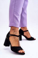 Zamšādas augstpapēžu sandales ar kubisko cirkoniju, melna Aniya cena un informācija | Sieviešu sandales | 220.lv