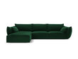 Kreisās puses stūra samta dīvāns Vanda, 4 sēdvietas, zaļa pudeļu kr. cena un informācija | Stūra dīvāni | 220.lv