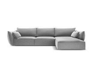 Labās puses stūra samta dīvāns Vanda, 4 sēdvietas, pelēks cena un informācija | Stūra dīvāni | 220.lv