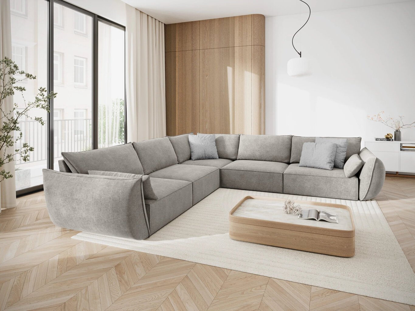 Simetrisks stūra dīvāns Vanda, 7 sēdvietas, gaiši pelēks cena un informācija | Stūra dīvāni | 220.lv