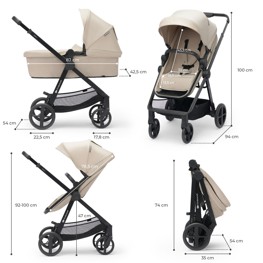 Universālie rati Kinderkraft 3in1, Newly Beige cena un informācija | Bērnu rati | 220.lv