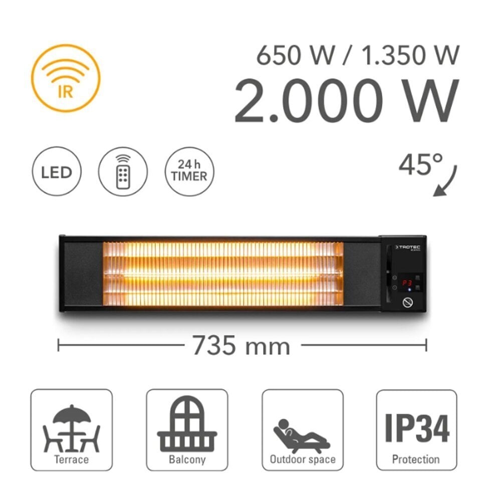 Infrasarkano staru sildītājs Trotec IR 2010 S, 2000W cena un informācija | Sildītāji | 220.lv