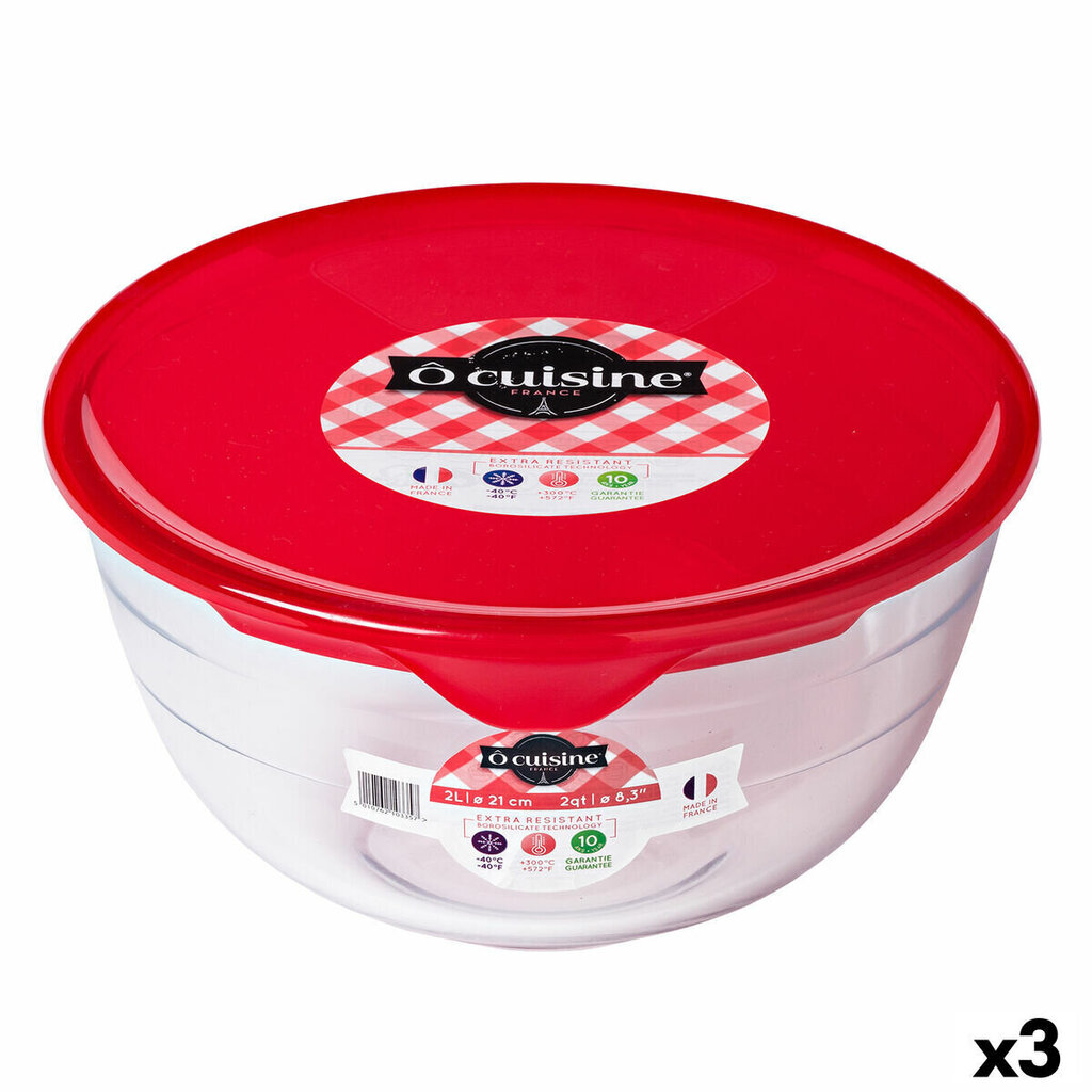 Apaļa Pusdienu Kastīte ar Vāku Ô Cuisine Prep & Store 17 x 17 x 9 cm Sarkans 1 L Stikls (3 gb.) цена и информация | Trauki pārtikas uzglabāšanai | 220.lv