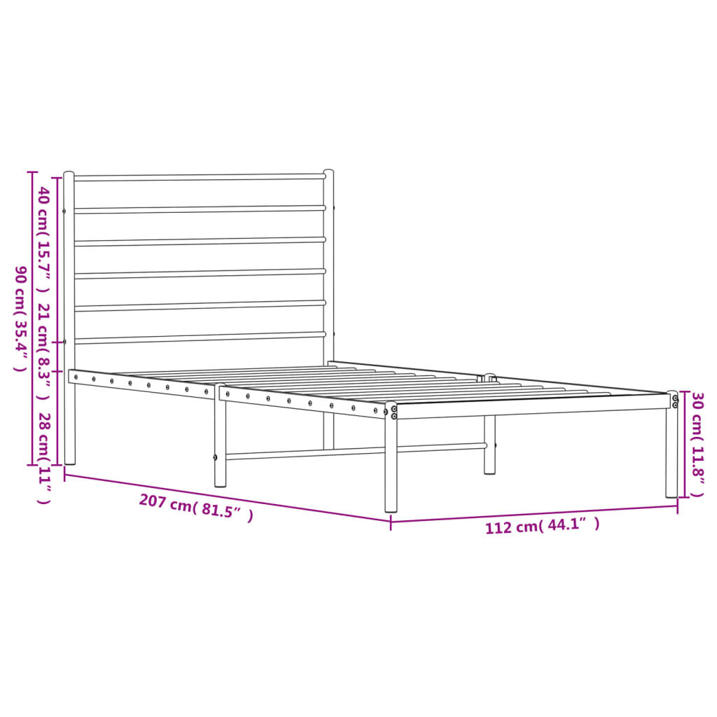 vidaXL gultas rāmis ar galvgali, balts metāls, 107x203 cm cena un informācija | Gultas | 220.lv