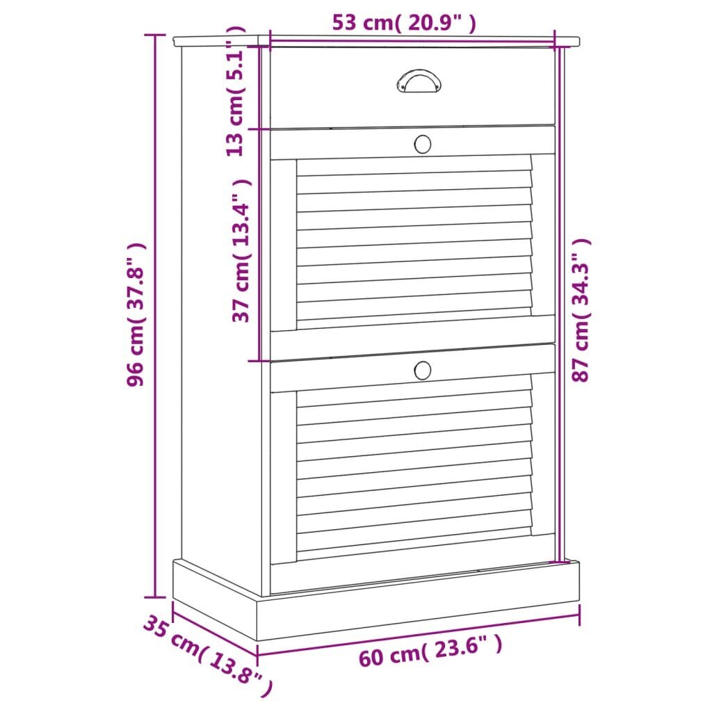 Apavu skapis vidaXL Vigo, 60x35x96 cm, brūns цена и информация | Apavu skapji, apavu plaukti, priekšnama soliņi | 220.lv