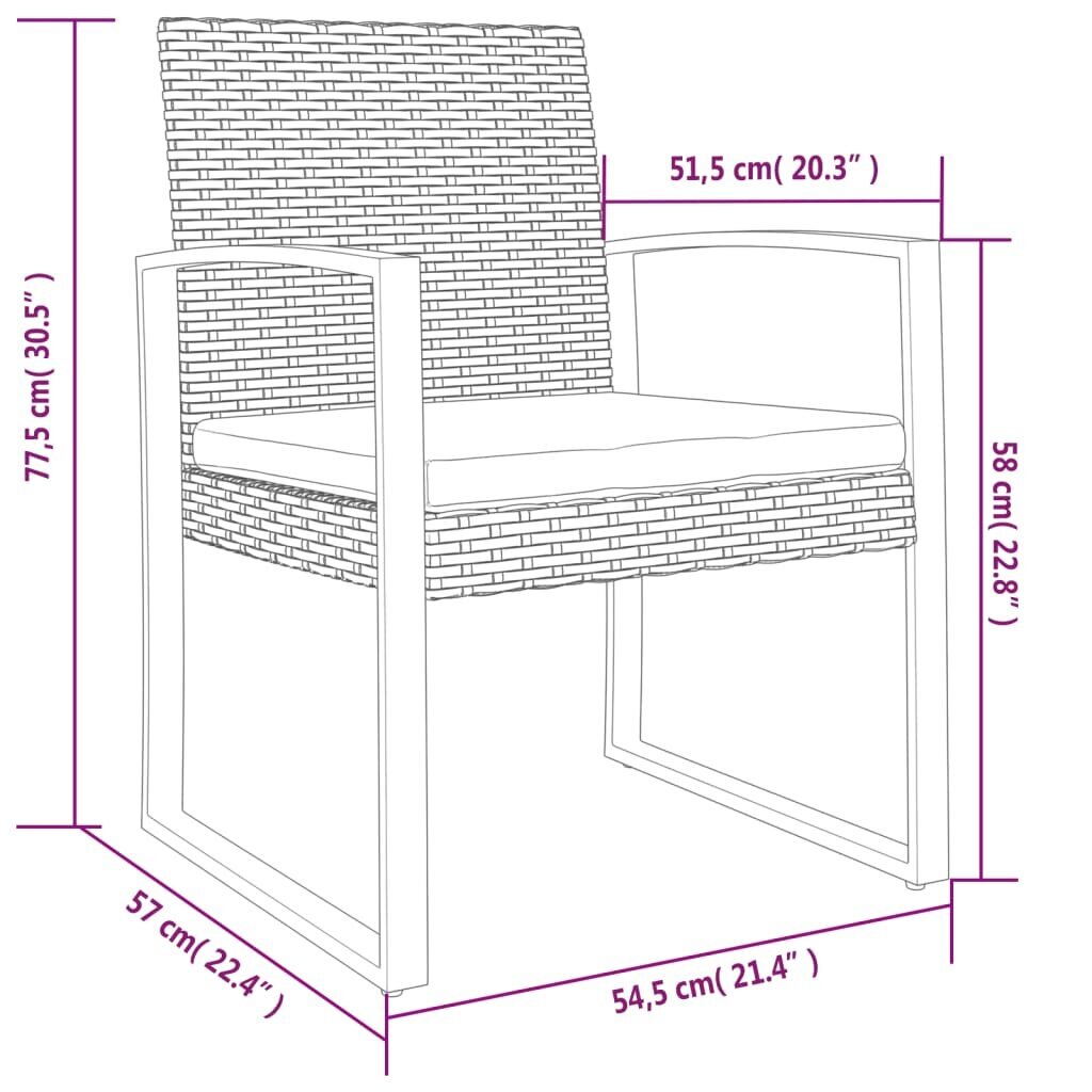 Dārza krēsli vidaXL, 2 gab., 54,5x57x77,5 cm, melns цена и информация | Dārza krēsli | 220.lv