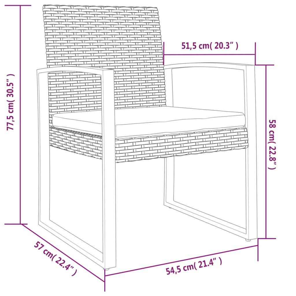 Dārza krēsli vidaXL, 2 gab., 54,5x57x77,5 cm, tumši pelēks цена и информация | Dārza krēsli | 220.lv