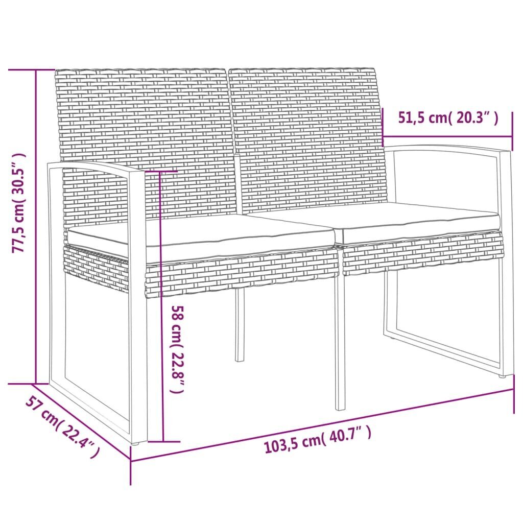 Divvietīgs dārza sols ar matračiem vidaXL, 103,5x57x77,5 cm, brūns cena un informācija | Dārza soli | 220.lv